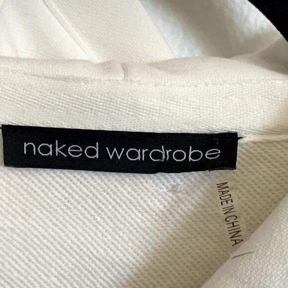 NEW Naked Wardrobe Boyfriend Oversized Full Zip Hoodie in White - Picture 6 of 10